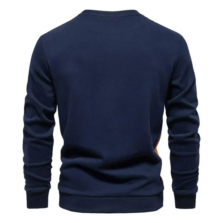 Blauer Sweat-Pullover mit kontrastierenden Seitenstreifen