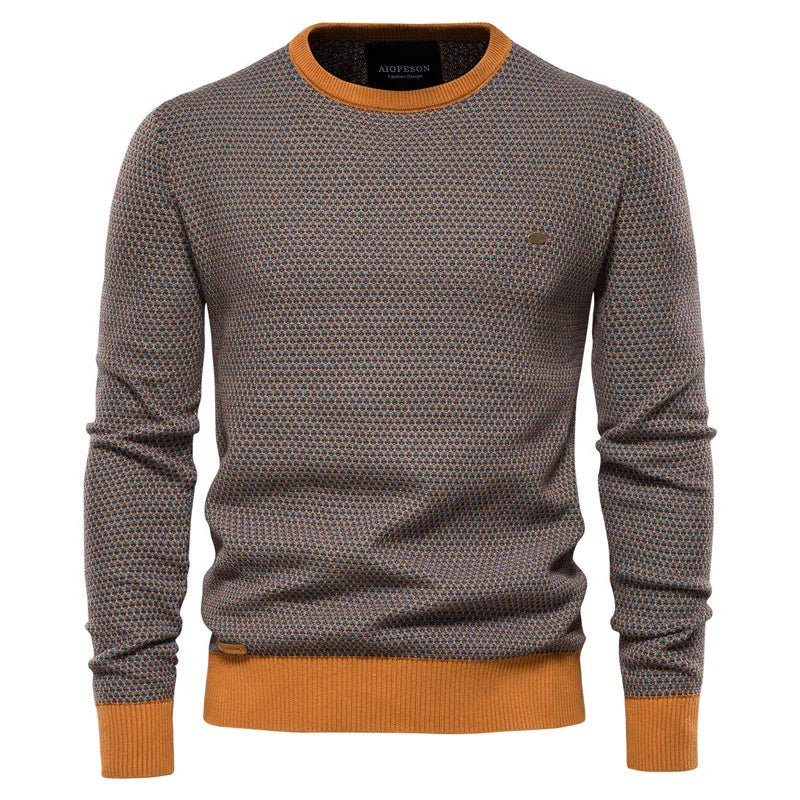 Zweifarbiger Wabenstrick-Pullover mit Kontrastbündchen
