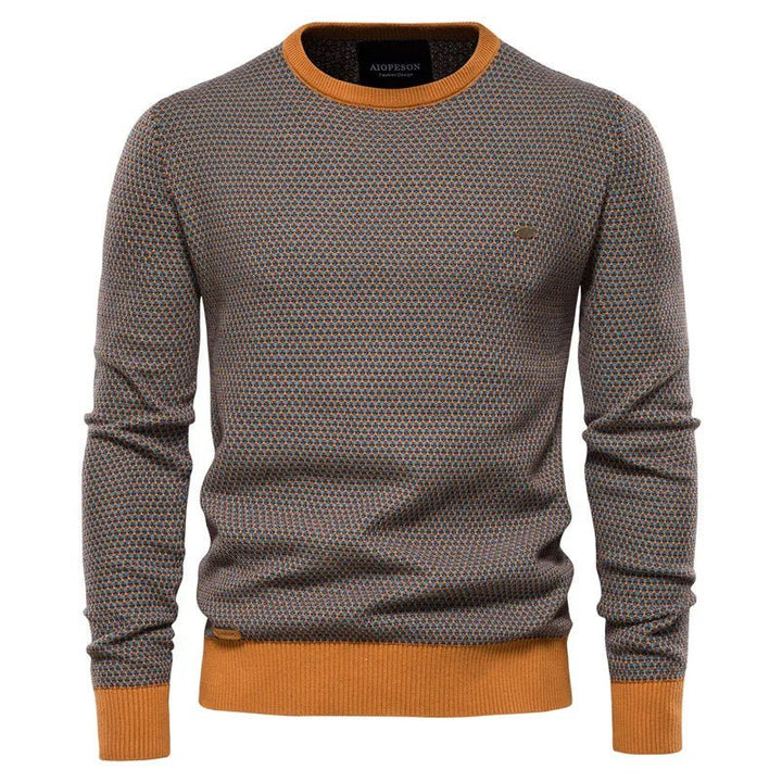 Zweifarbiger Wabenstrick-Pullover mit Kontrastbündchen