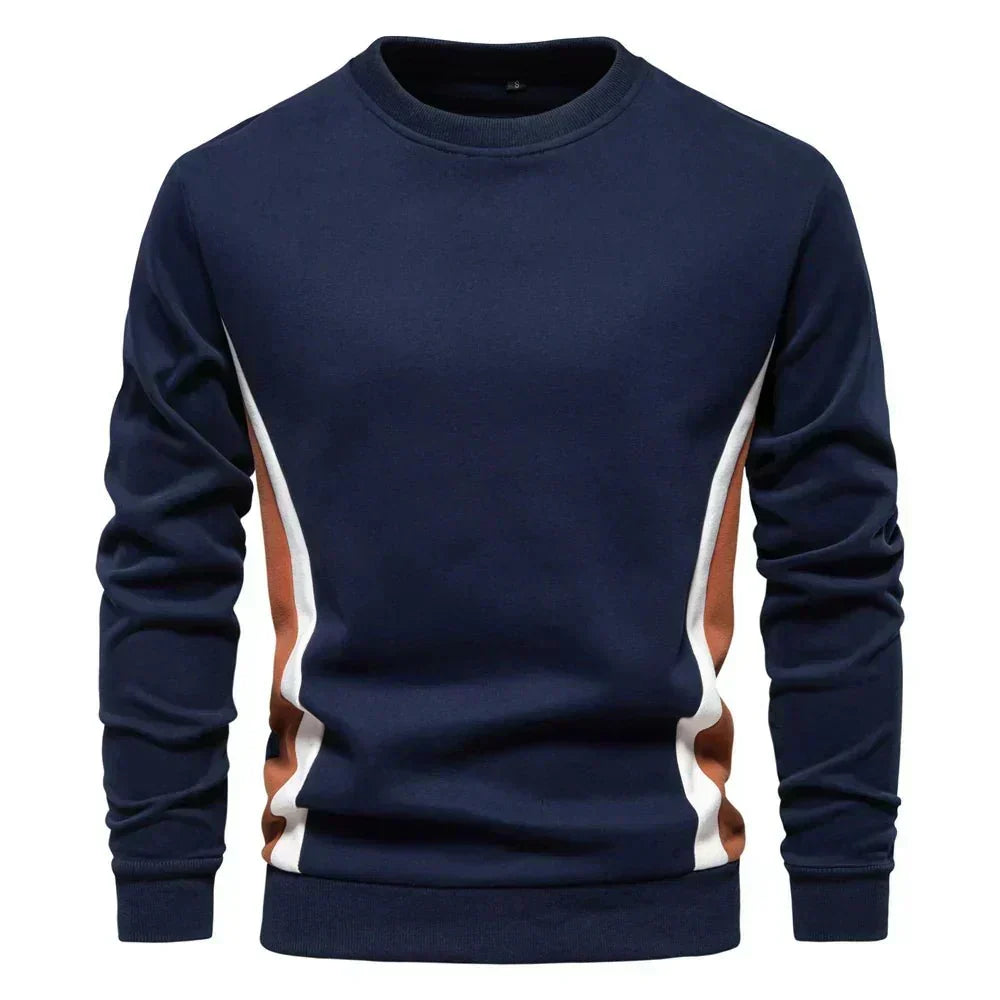 Blauer Sweat-Pullover mit kontrastierenden Seitenstreifen