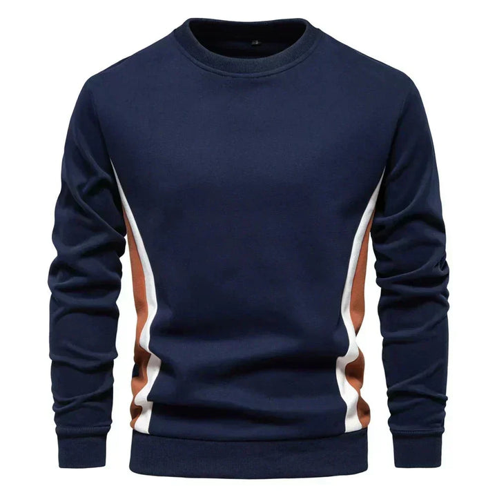 Blauer Sweat-Pullover mit kontrastierenden Seitenstreifen