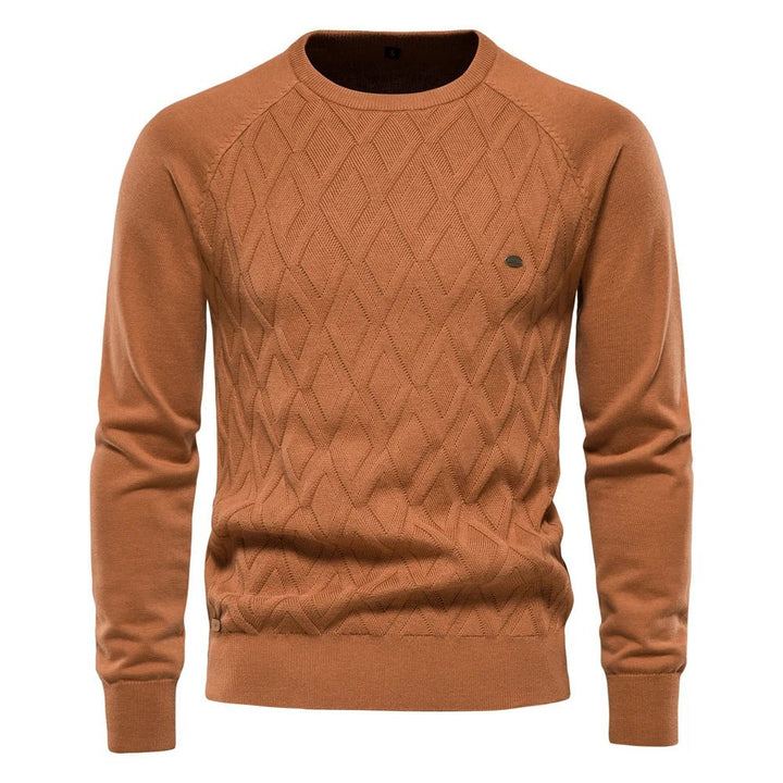 Schwarzer Rundhals-Pullover mit Rautenstruktur