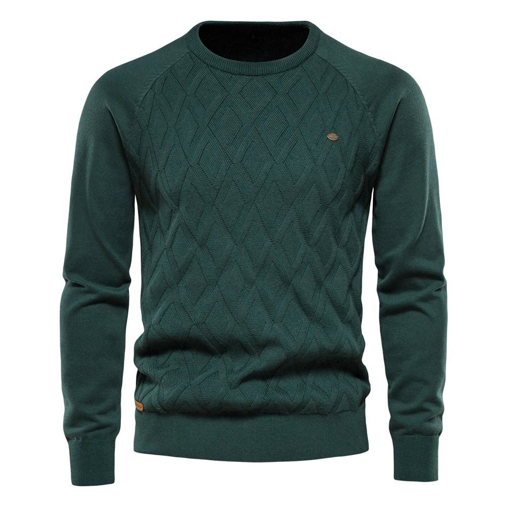 Schwarzer Rundhals-Pullover mit Rautenstruktur