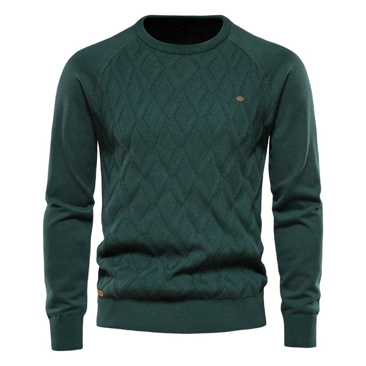 Schwarzer Rundhals-Pullover mit Rautenstruktur