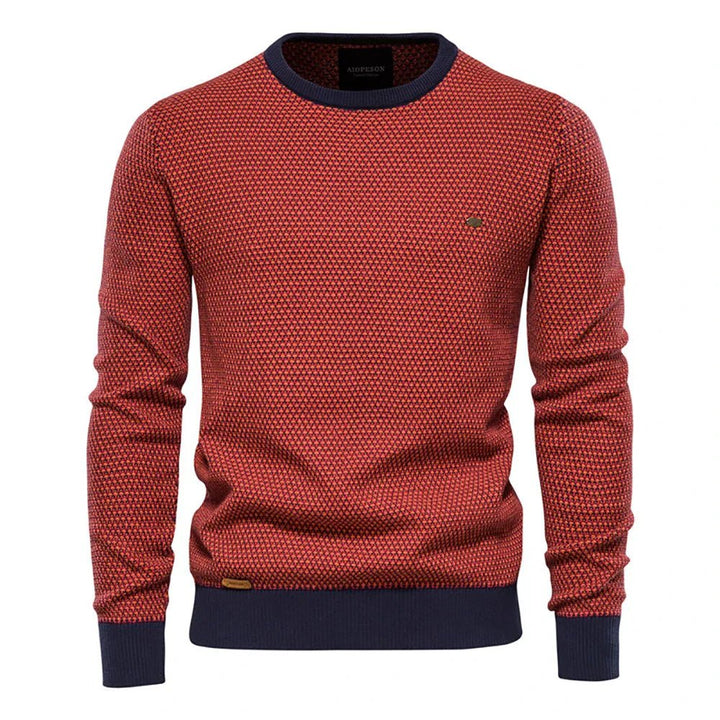 Zweifarbiger Wabenstrick-Pullover mit Kontrastbündchen