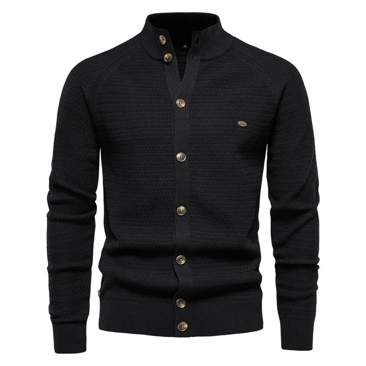 Olivgrüner Stehkragen-Cardigan mit feiner Struktur