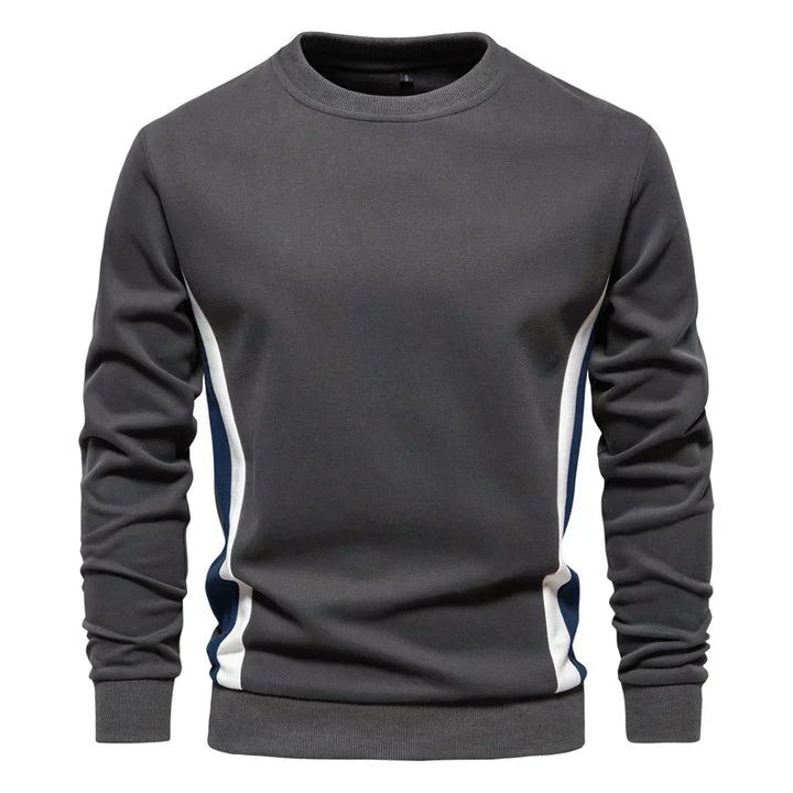 Blauer Sweat-Pullover mit kontrastierenden Seitenstreifen