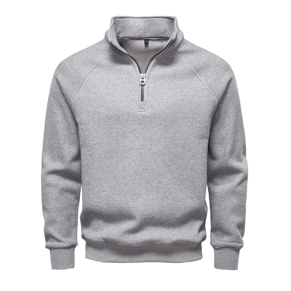 Grauer Troyer-Pullover mit halbem Reißverschluss