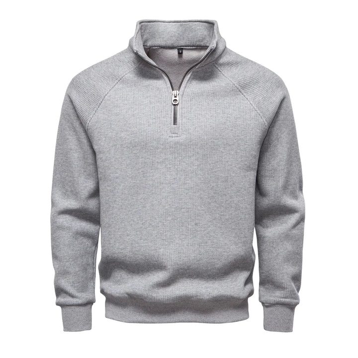 Grauer Troyer-Pullover mit halbem Reißverschluss