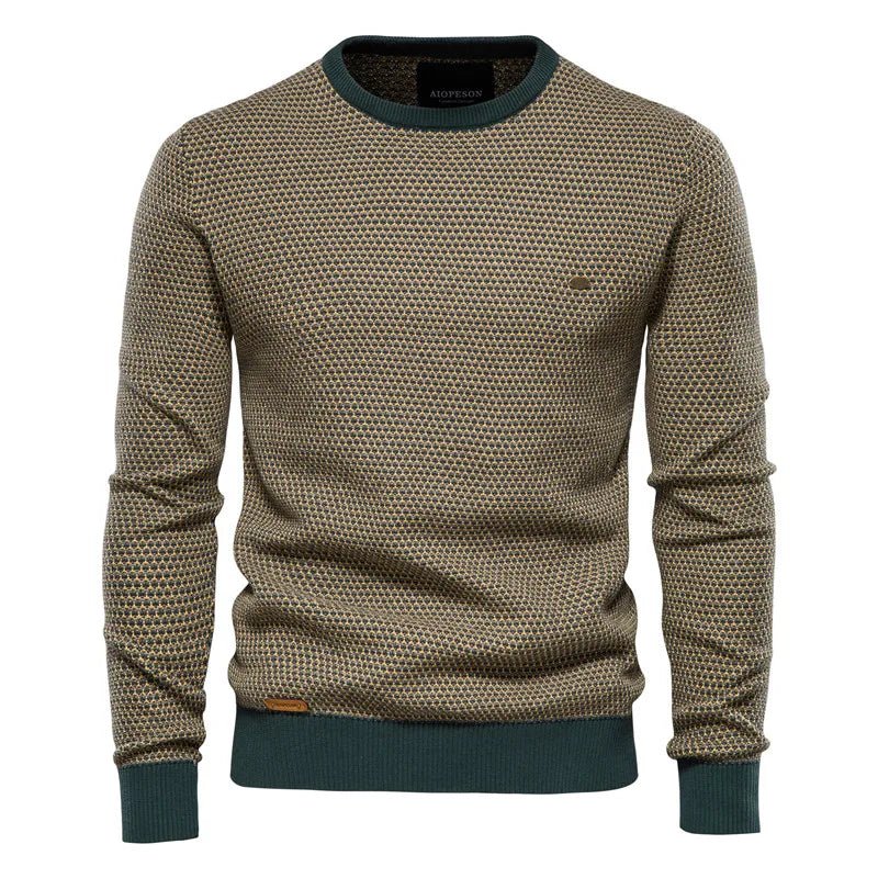 Zweifarbiger Wabenstrick-Pullover mit Kontrastbündchen