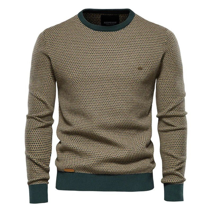 Zweifarbiger Wabenstrick-Pullover mit Kontrastbündchen