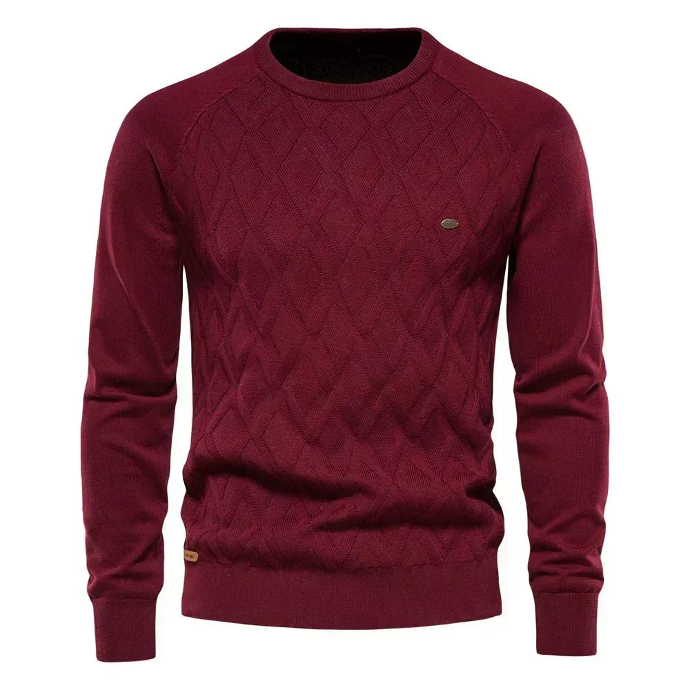 Schwarzer Rundhals-Pullover mit Rautenstruktur
