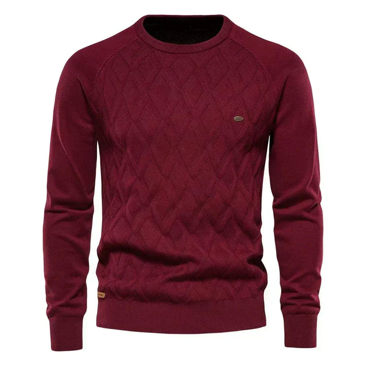 Schwarzer Rundhals-Pullover mit Rautenstruktur