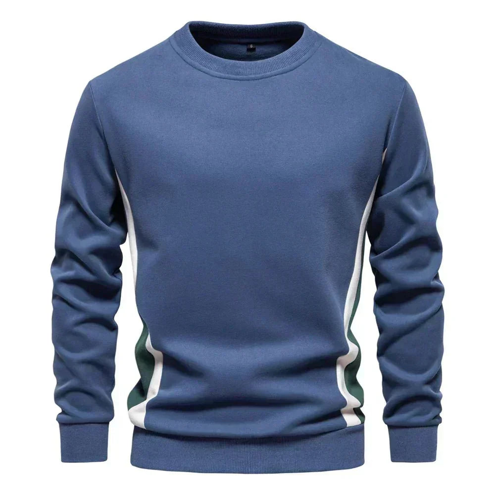 Blauer Sweat-Pullover mit kontrastierenden Seitenstreifen