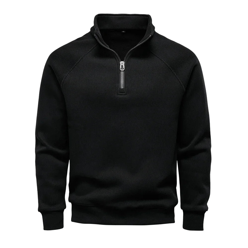 Grauer Troyer-Pullover mit halbem Reißverschluss