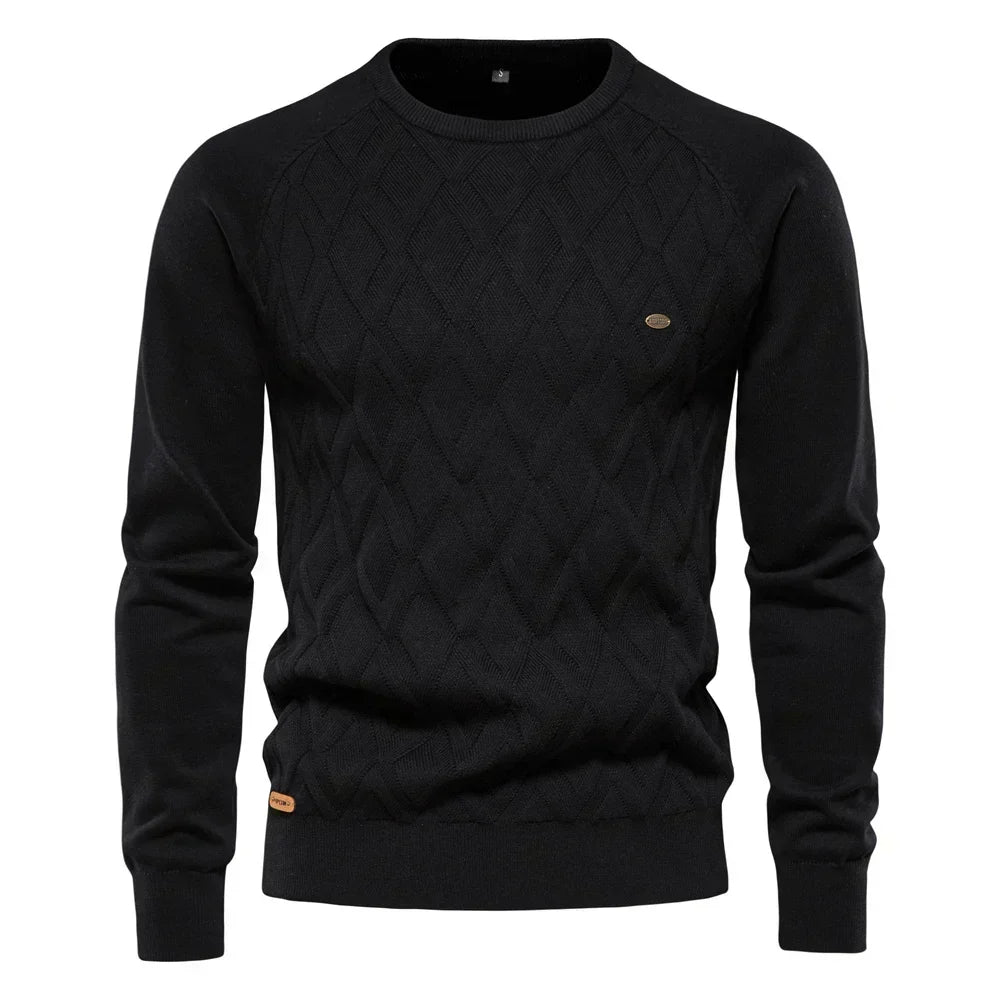 Schwarzer Rundhals-Pullover mit Rautenstruktur