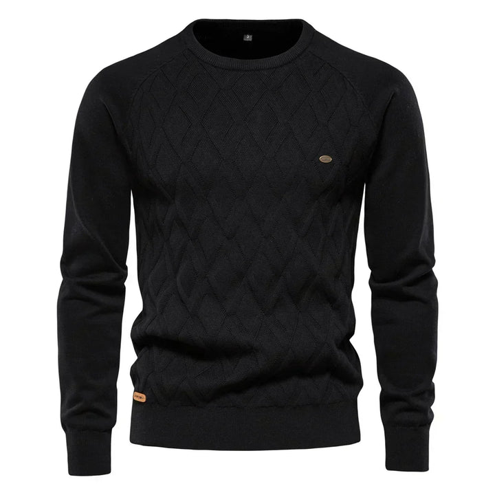 Schwarzer Rundhals-Pullover mit Rautenstruktur