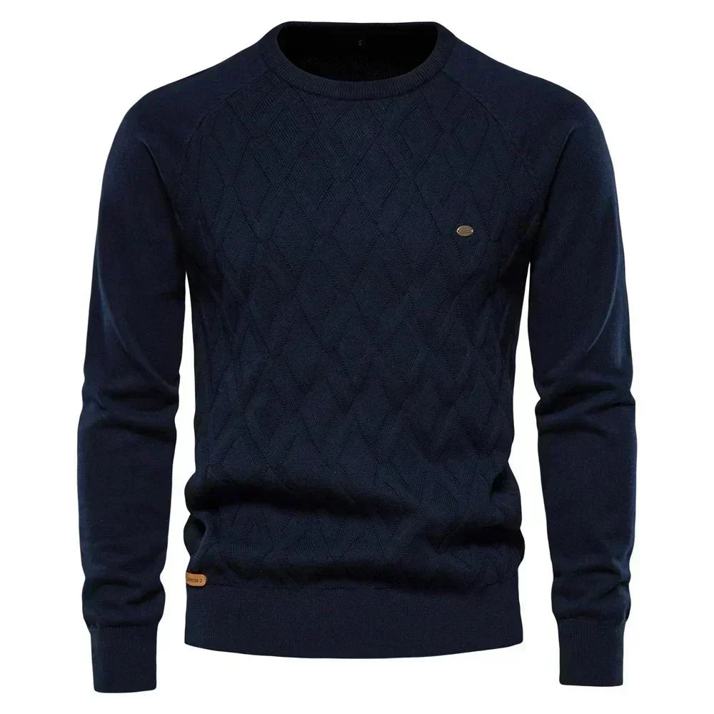 Schwarzer Rundhals-Pullover mit Rautenstruktur