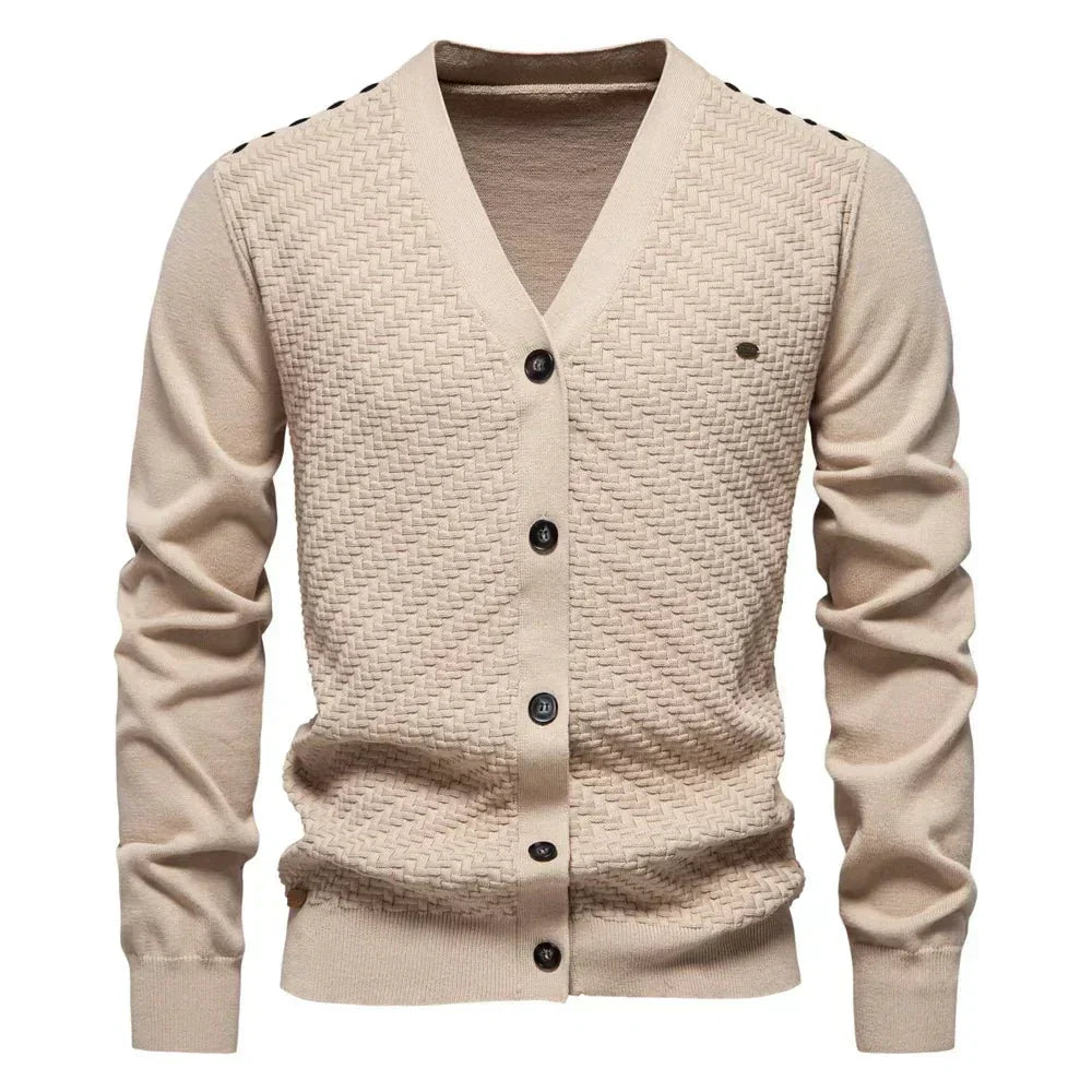Hellgrauer V-Ausschnitt Cardigan mit Struktur-Front
