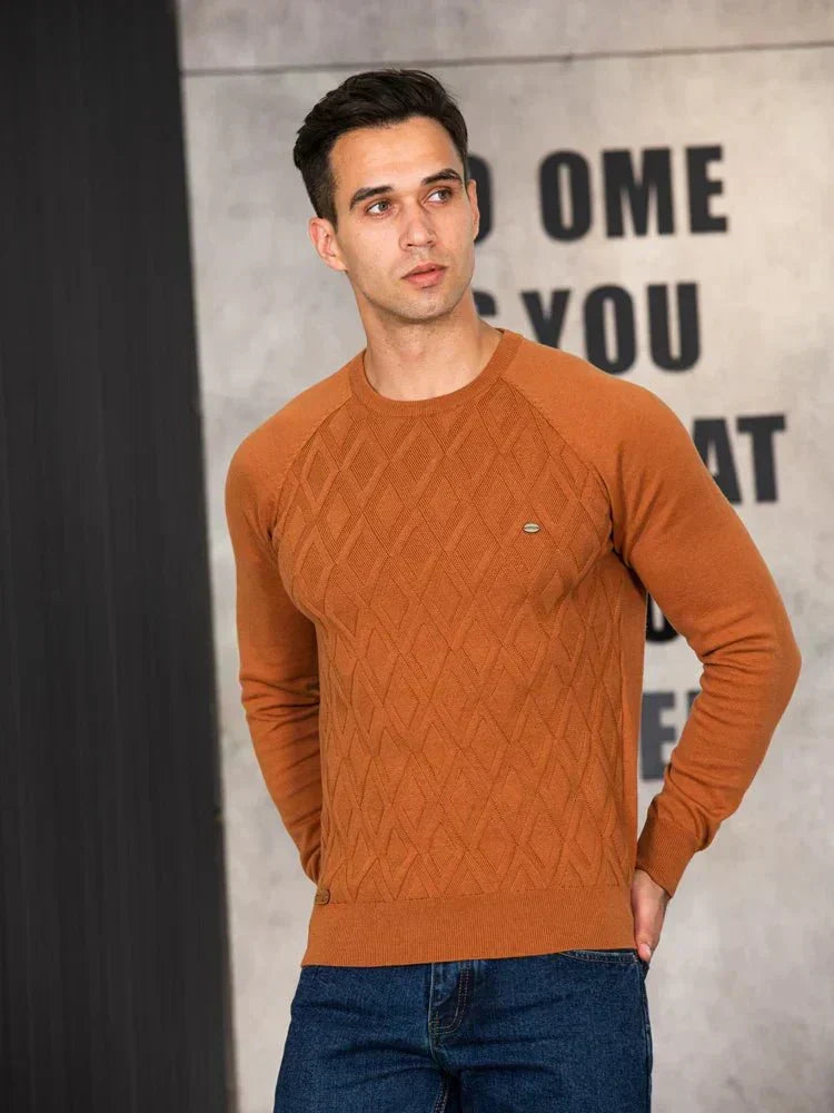 Schwarzer Rundhals-Pullover mit Rautenstruktur