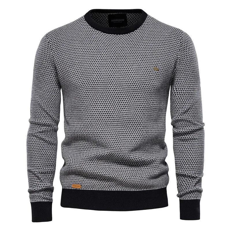 Zweifarbiger Wabenstrick-Pullover mit Kontrastbündchen
