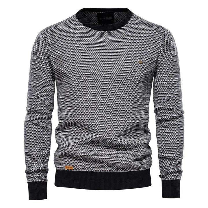 Zweifarbiger Wabenstrick-Pullover mit Kontrastbündchen