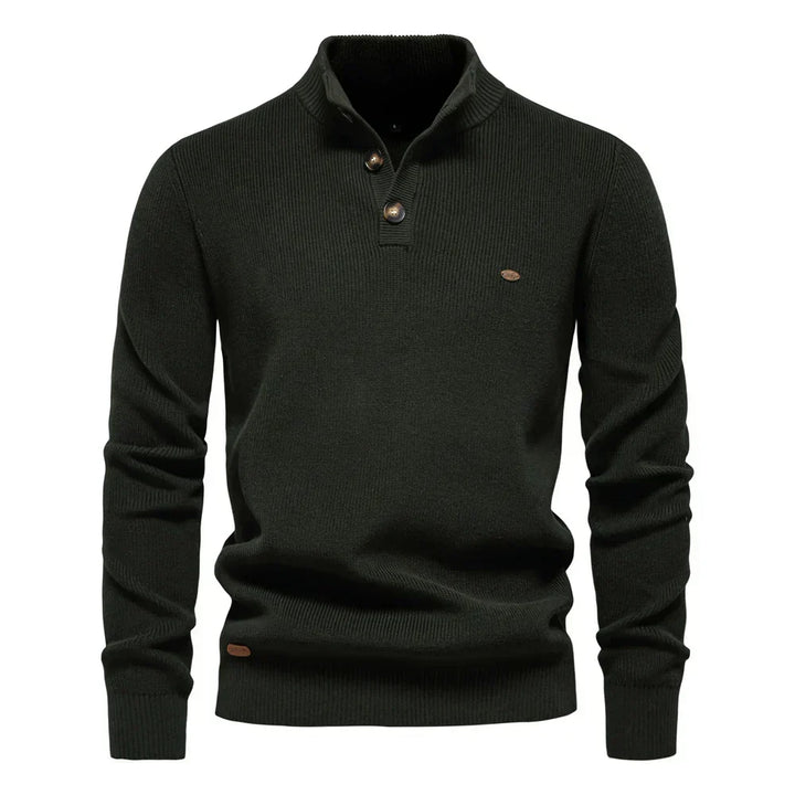 Taupefarbener Henley-Strickpullover mit Stehkragen