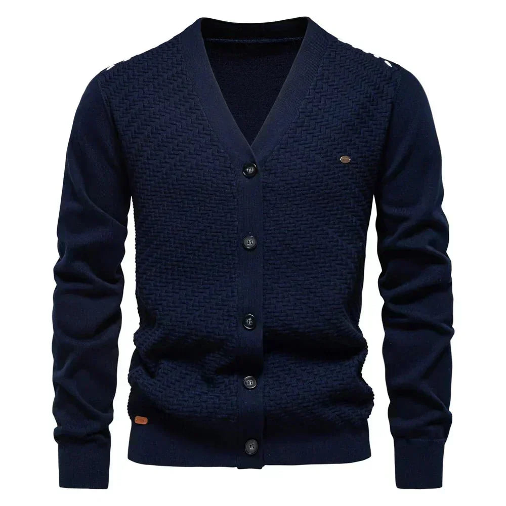Hellgrauer V-Ausschnitt Cardigan mit Struktur-Front