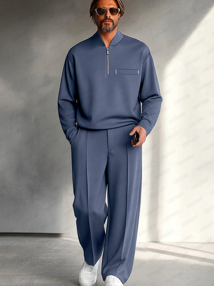 Minimalistisches Quarter-Zip Zweiteiler-Set in Schwarz