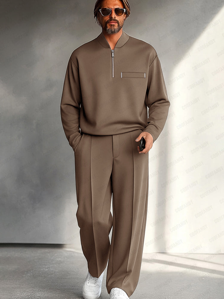 Minimalistisches Quarter-Zip Zweiteiler-Set in Schwarz