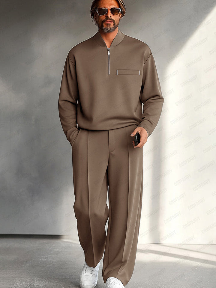 Minimalistisches Quarter-Zip Zweiteiler-Set in Schwarz