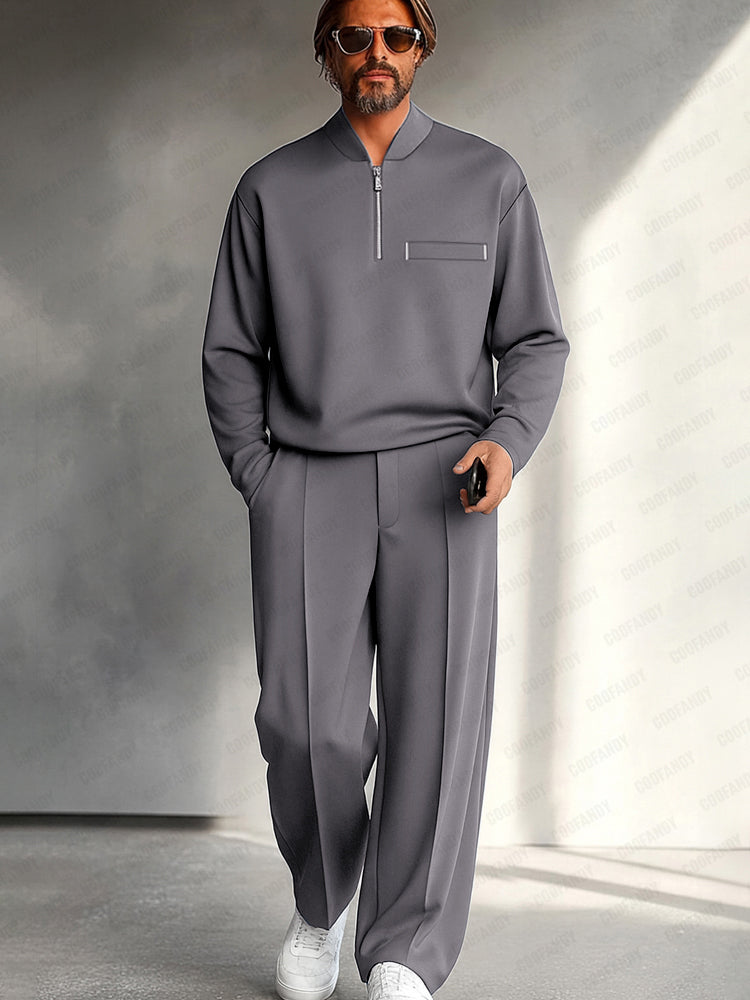 Minimalistisches Quarter-Zip Zweiteiler-Set in Schwarz