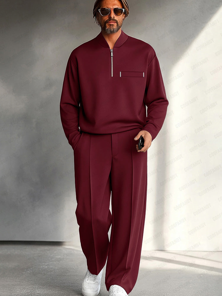 Minimalistisches Quarter-Zip Zweiteiler-Set in Schwarz