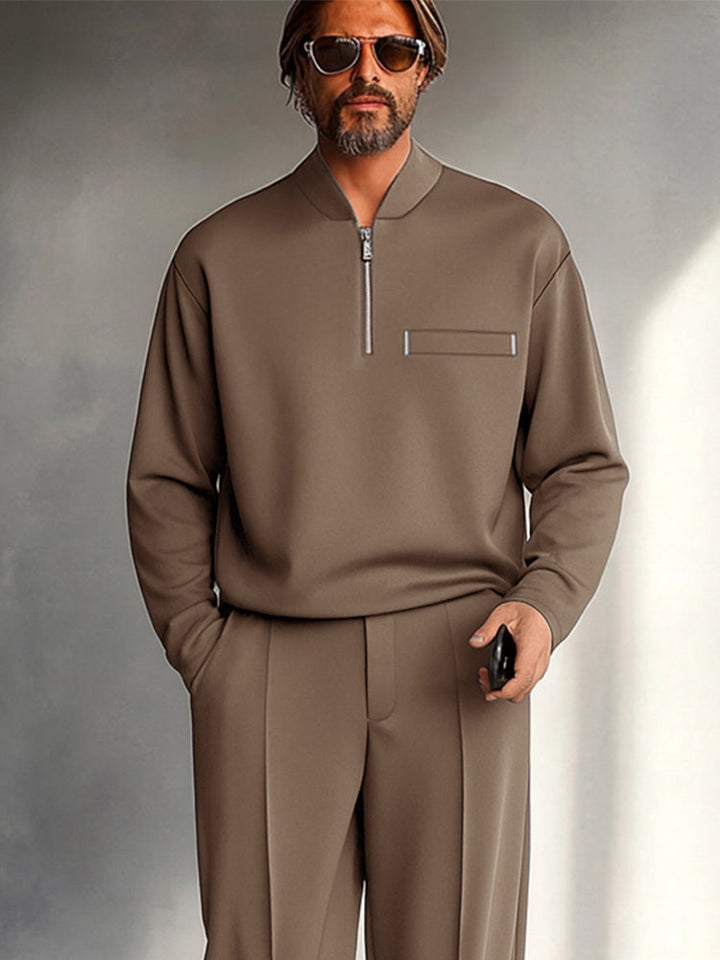 Minimalistisches Quarter-Zip Zweiteiler-Set in Schwarz