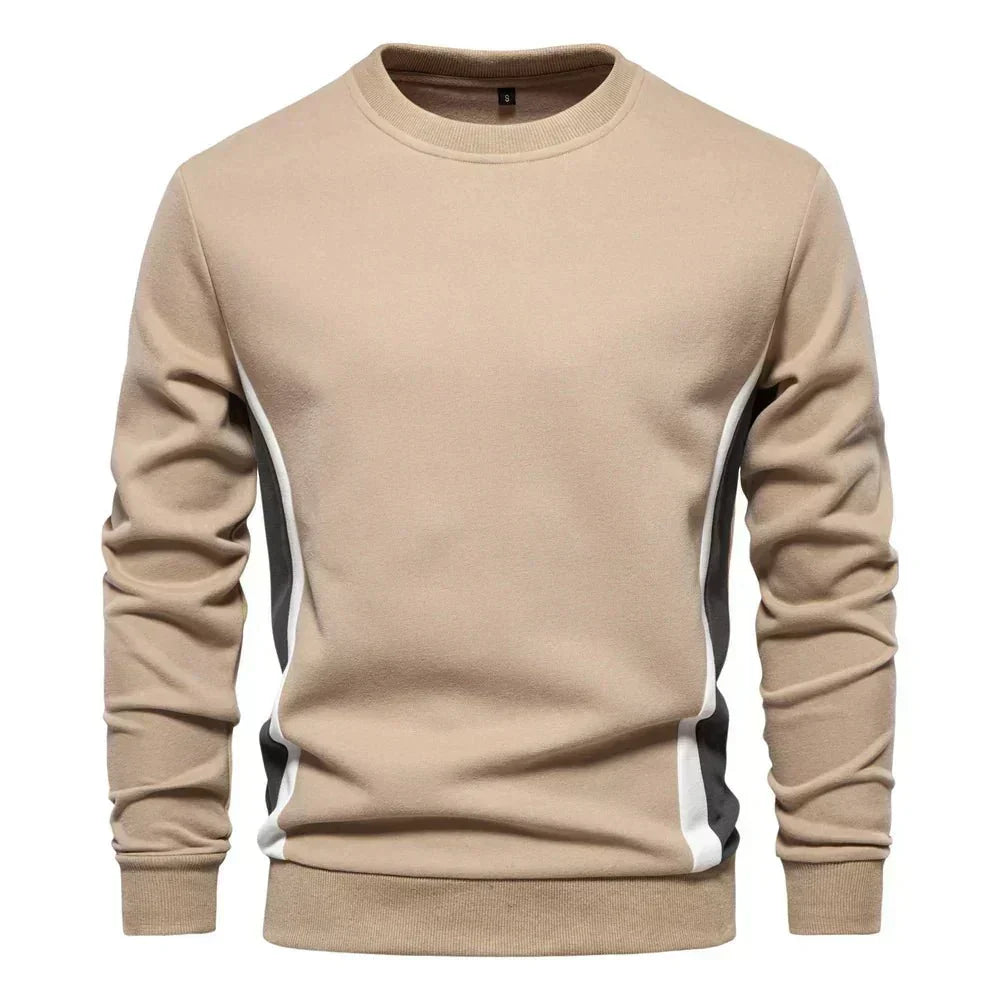 Blauer Sweat-Pullover mit kontrastierenden Seitenstreifen