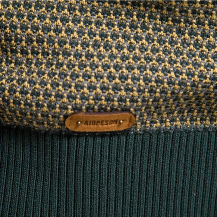 Zweifarbiger Wabenstrick-Pullover mit Kontrastbündchen