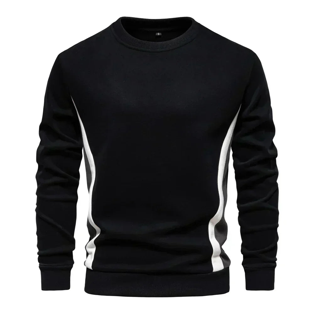 Blauer Sweat-Pullover mit kontrastierenden Seitenstreifen