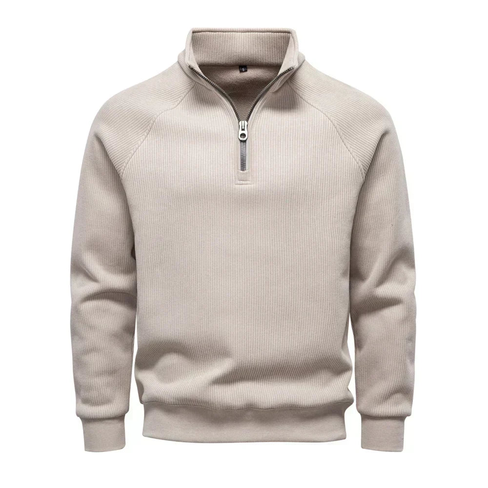 Grauer Troyer-Pullover mit halbem Reißverschluss