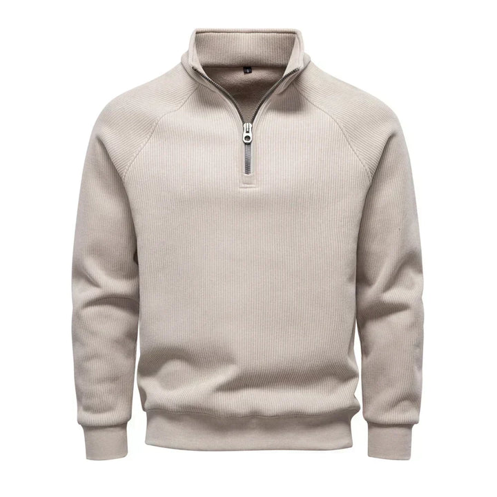 Grauer Troyer-Pullover mit halbem Reißverschluss