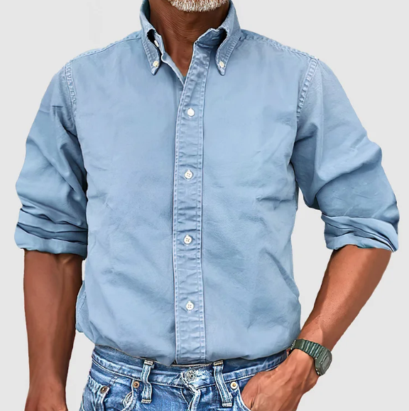 Beige Langarm-Hemd mit Button-Down-Kragen