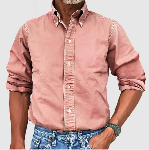 Beige Langarm-Hemd mit Button-Down-Kragen