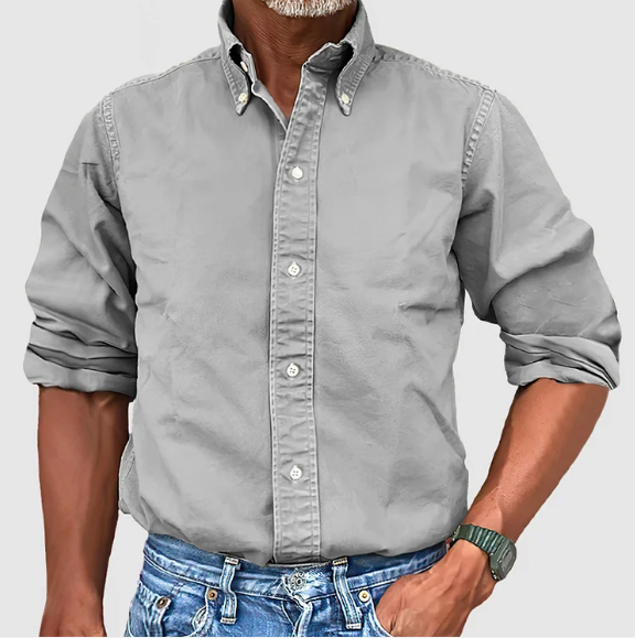 Beige Langarm-Hemd mit Button-Down-Kragen