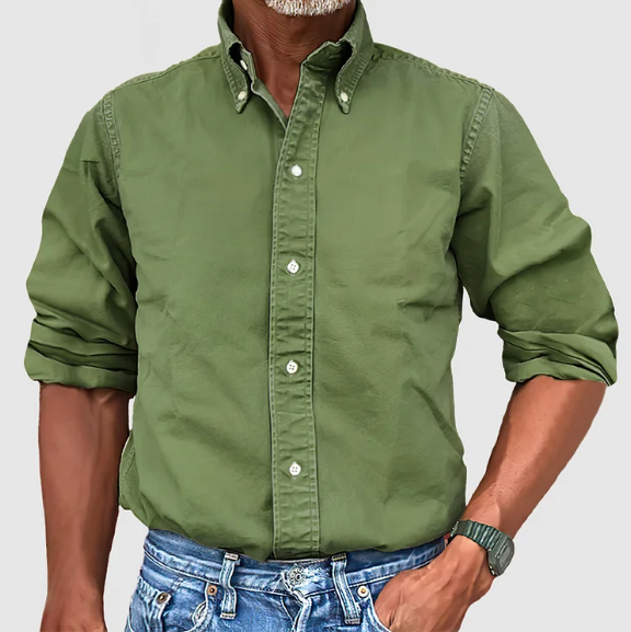 Beige Langarm-Hemd mit Button-Down-Kragen