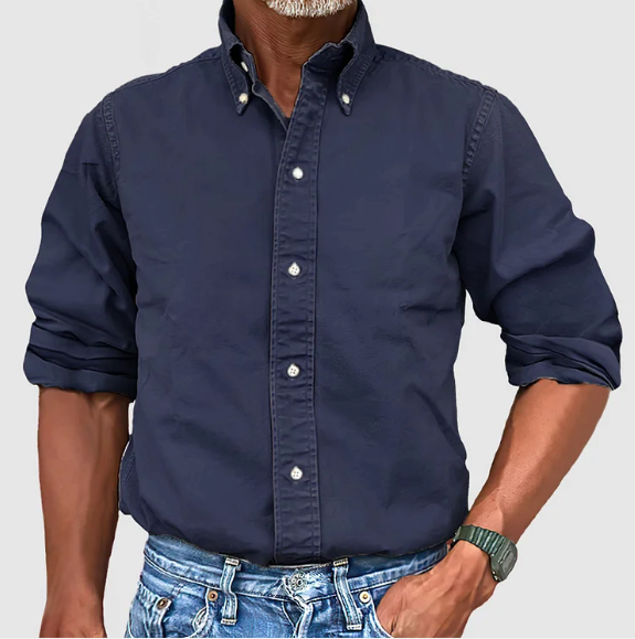 Beige Langarm-Hemd mit Button-Down-Kragen