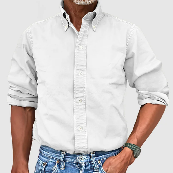 Beige Langarm-Hemd mit Button-Down-Kragen