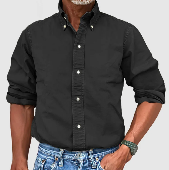 Beige Langarm-Hemd mit Button-Down-Kragen