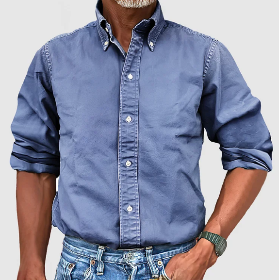 Beige Langarm-Hemd mit Button-Down-Kragen