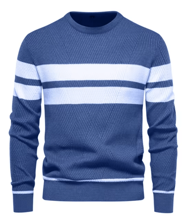 Blau-weißer Colorblock-Pullover mit Strukturmuster