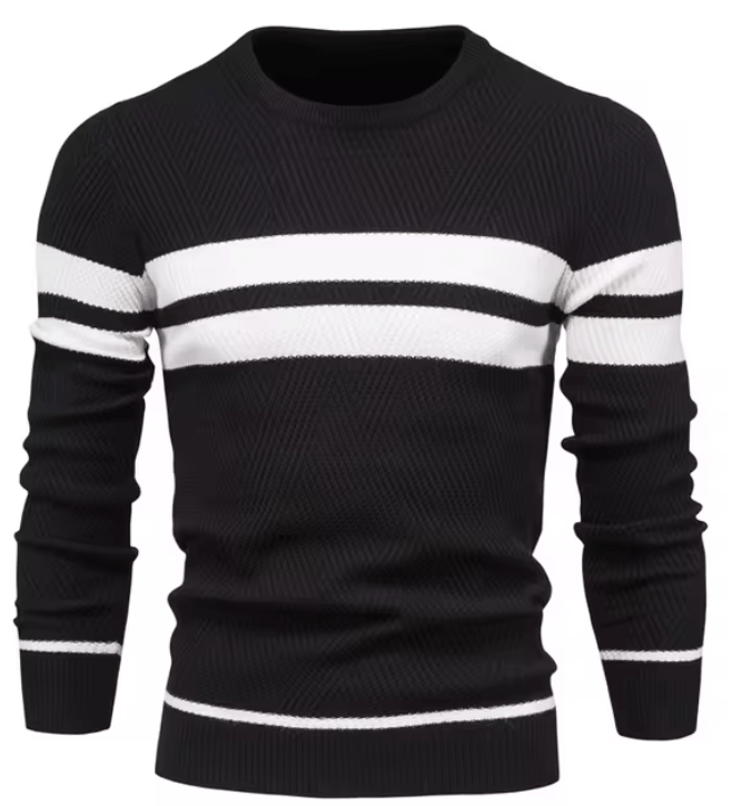 Blau-weißer Colorblock-Pullover mit Strukturmuster
