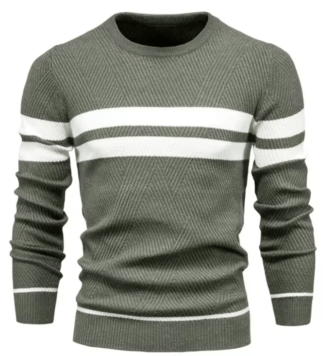 Blau-weißer Colorblock-Pullover mit Strukturmuster